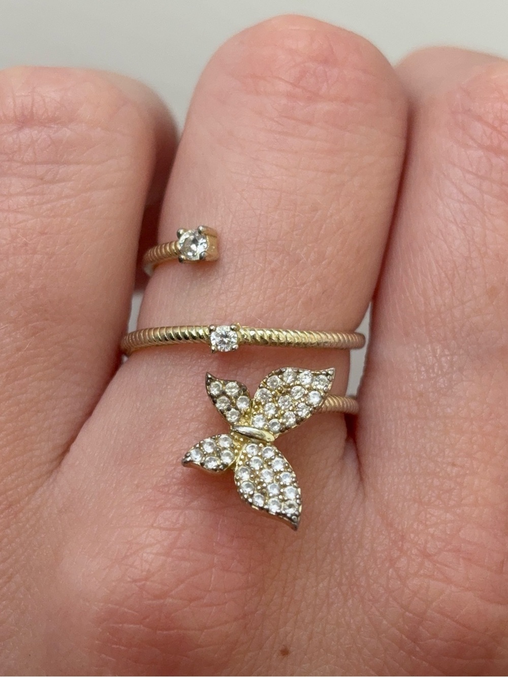 Sterling Silver Gold Wash Pave CZ Crystal Butterfly Wrap Ring